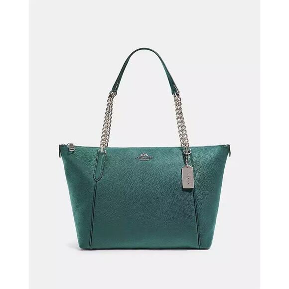 Coach AVA Leather Metallic Teal Tote G1857-F35850 Shoulder Handbag - Picture 1 of 16